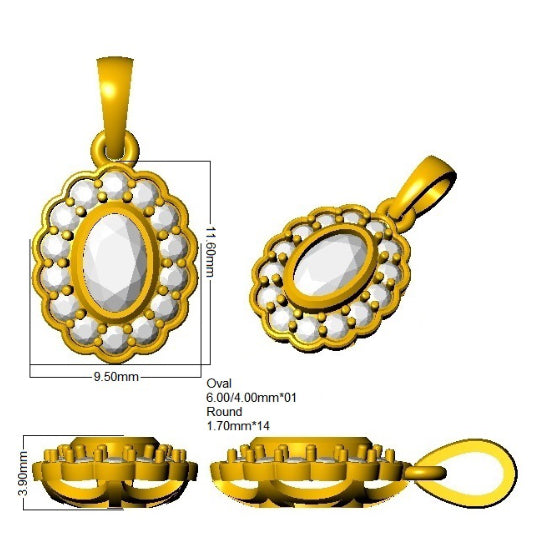 9ct Yellow Gold Oval Lab Grown Diamond Pendant 2