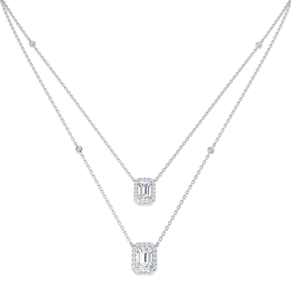 18ct White Gold Emerald Cut Lab Grown Diamond Necklace 1