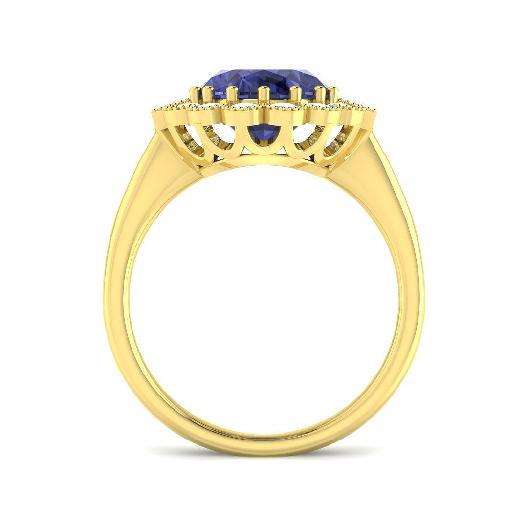 9ct Yellow Gold Baguette and Oval Tanzanite and Diamond Ring 2