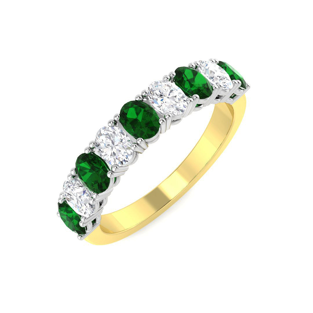 9ct Two Tone Oval Emerald and Diamond Ring 1