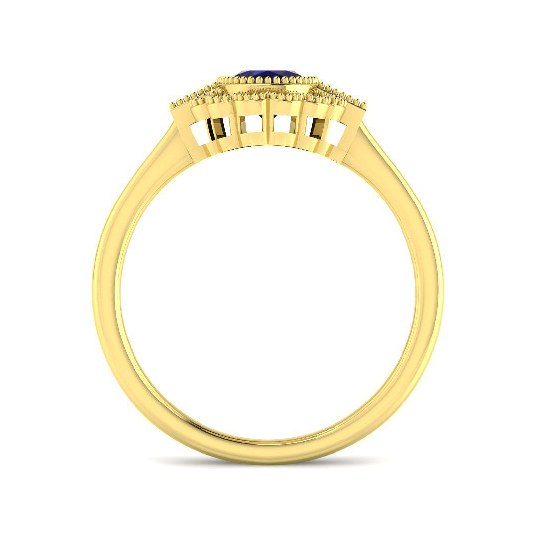 9ct Yellow Gold Baguette and Oval Blue Sapphire and Diamond Ring 2