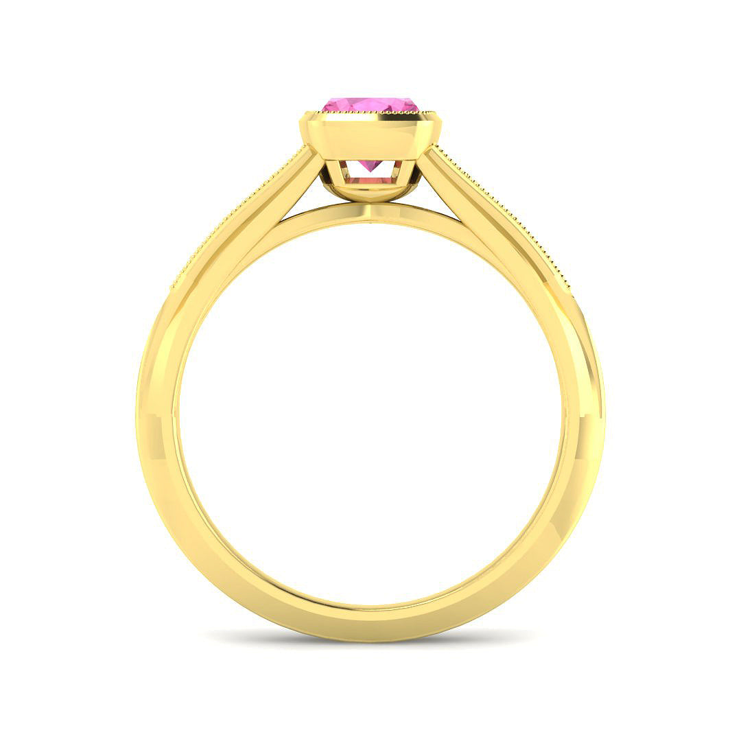 18ct Yellow Gold Baguette and Cushion Pink Sapphire and Diamond Ring 2