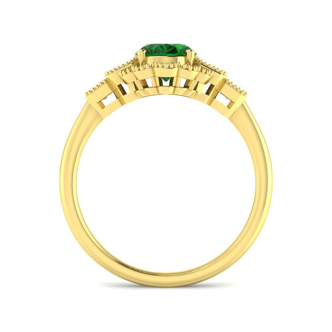 9ct Yellow Gold Baguette and Oval Emerald and Diamond Ring 2
