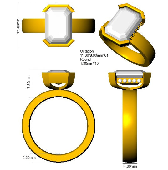 18ct Yellow Gold Emerald Cut Emerald and Diamond Ring 3