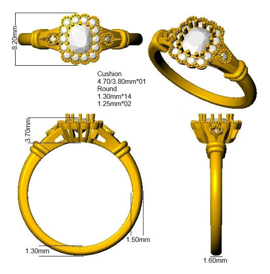 9ct Yellow Gold Cushion Diamond Ring 3