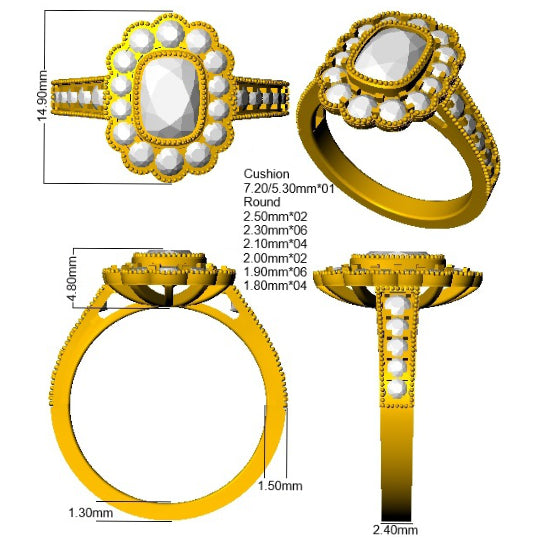 9ct Yellow Gold Cushion Cvd Old Cut Ring 3