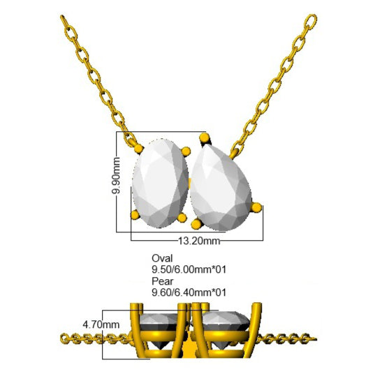 9ct Yellow Gold Oval and Pear Lab Grown Diamond Necklace 2
