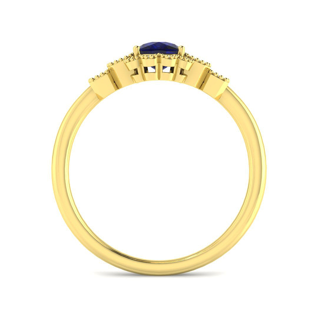 9ct Yellow Gold Baguette and Cushion Blue Sapphire and Diamond Ring 2