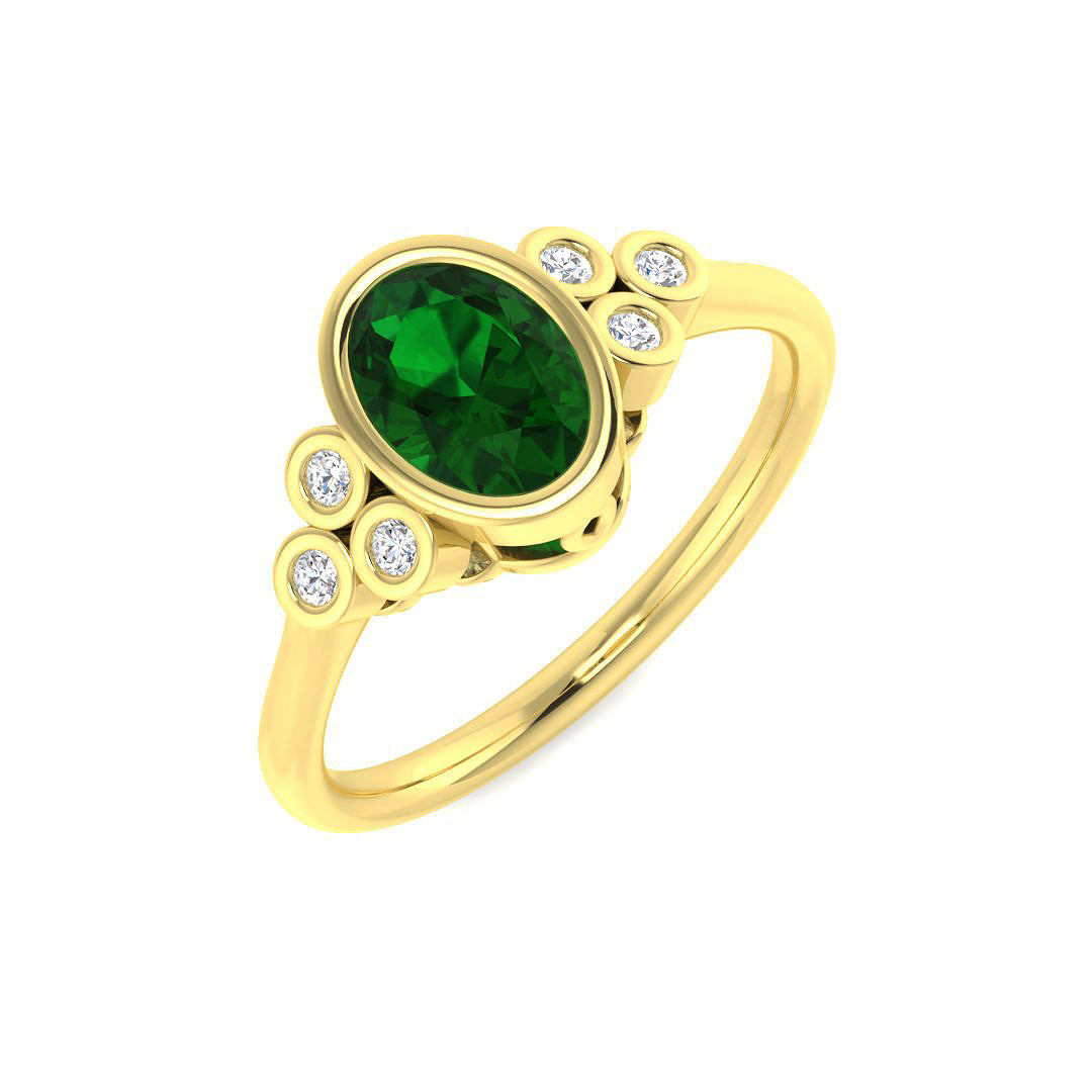 9ct Yellow Gold Oval Emerald and Diamond Ring 1
