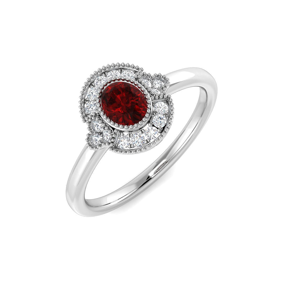 9ct White Gold Oval Ruby and Diamond Ring 1