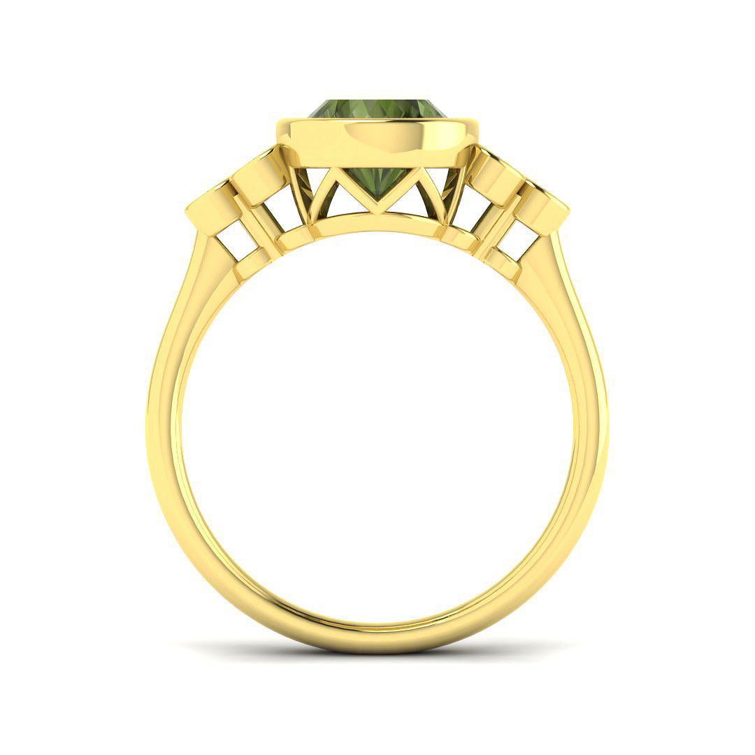 18ct Yellow Gold Oval Green Tourmaline and Diamond Ring 2
