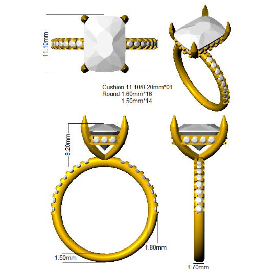 9ct White Gold Cushion Lab Grown Diamond Ring 3