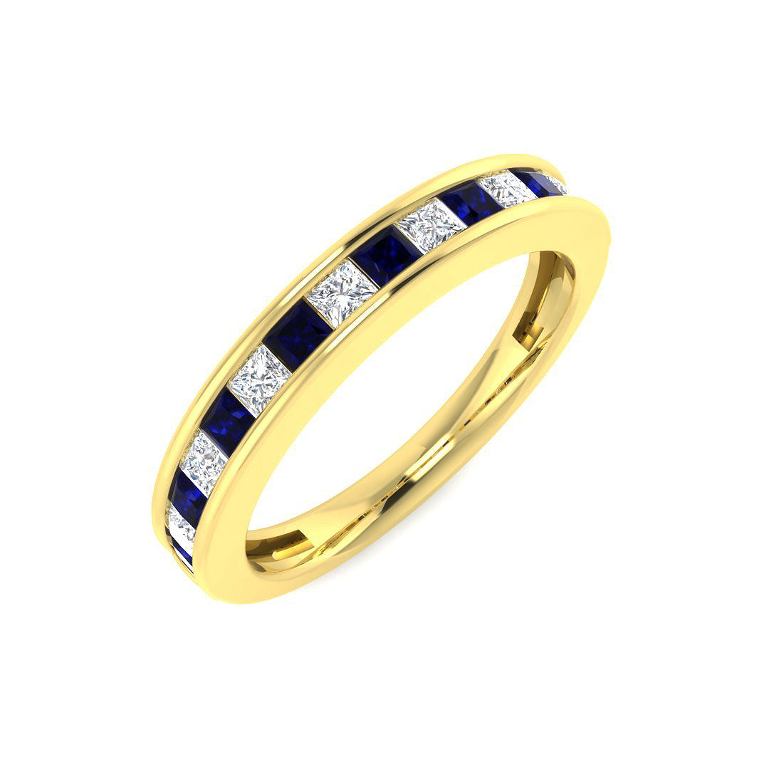 9ct Yellow Gold Princess Blue Sapphire and Diamond Ring 1