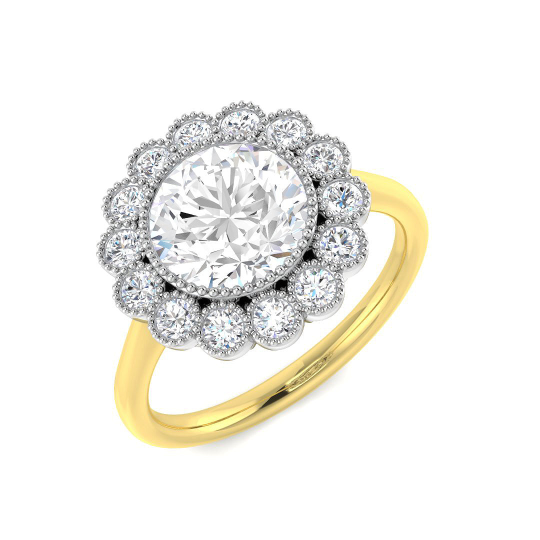 9ct Two Tone Round Cvd Old Cut Ring 1