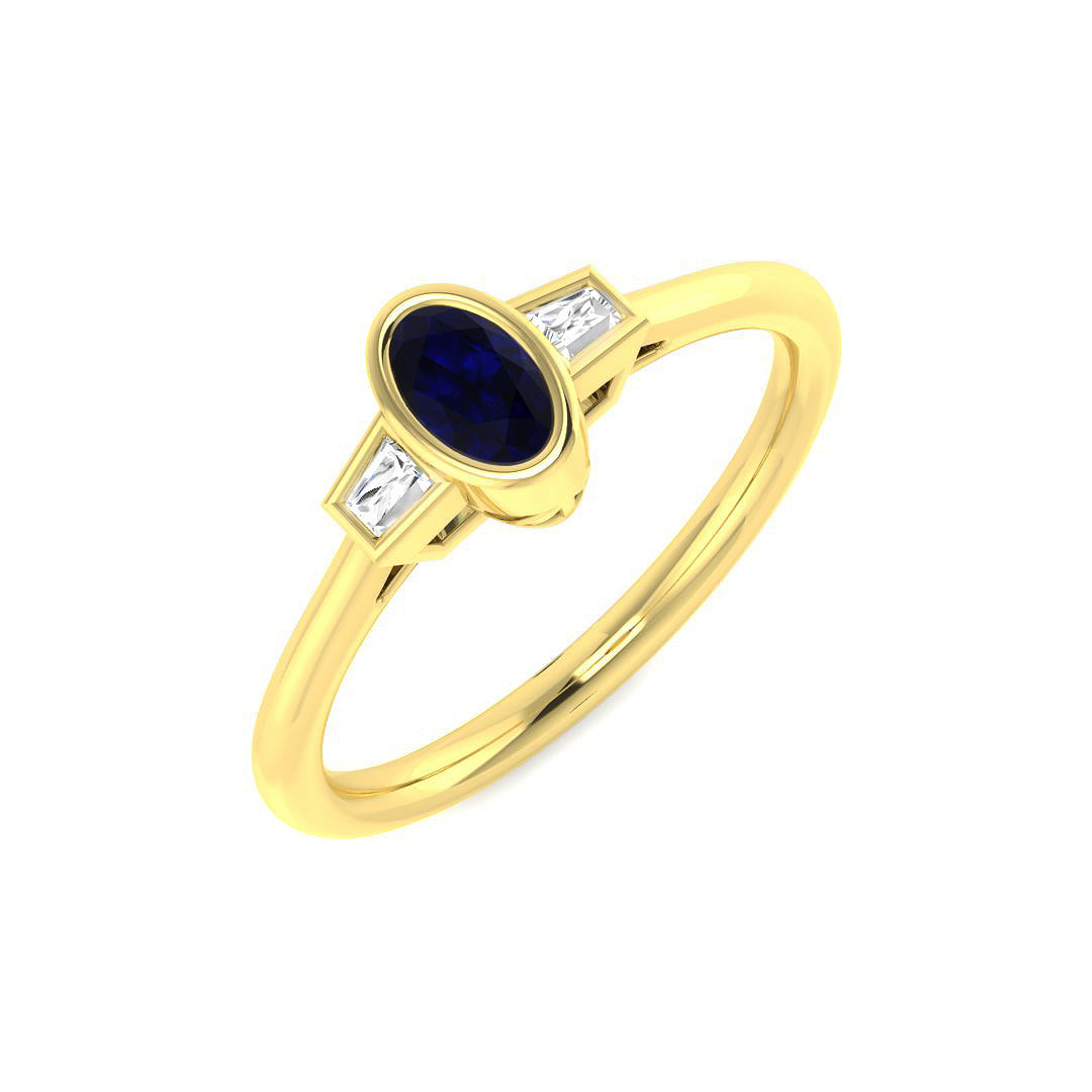 9ct Yellow Gold Baguette and Oval Blue Sapphire and Diamond Ring 1