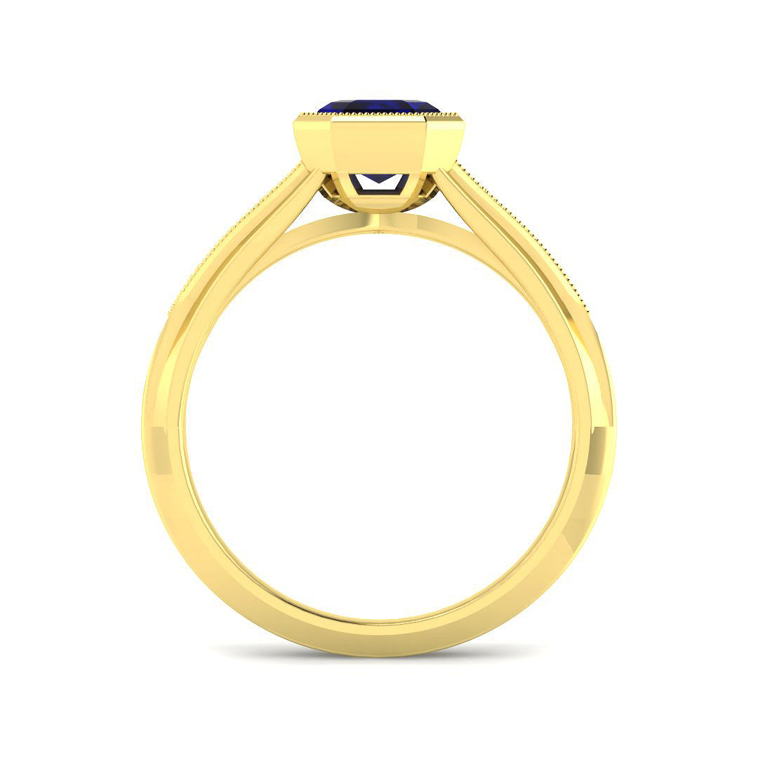 18ct Yellow Gold Baguette and Emerald Cut Blue Sapphire and Diamond Ring 2