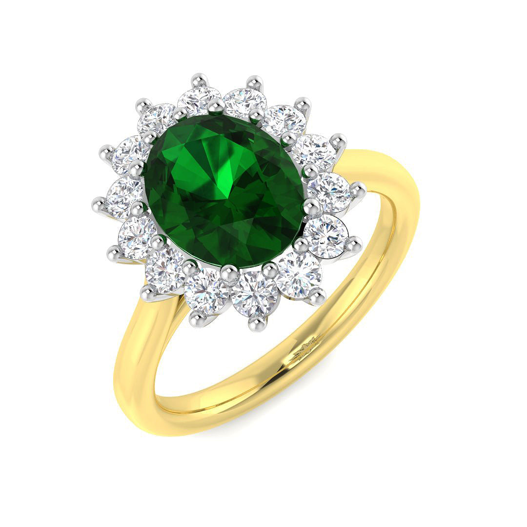 18ct Two Tone Oval Emerald and Diamond Ring 1