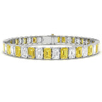 9ct White Gold Emerald Cut Lab Grown Diamond and Lab Yellow Diamond Bracelet 1