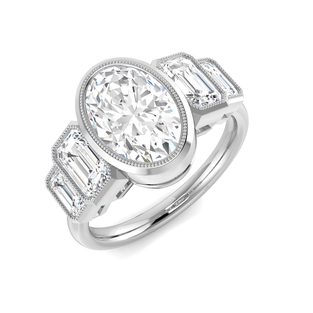 9ct White Gold Emerald Cut and Oval Lab Grown Diamond Ring 1