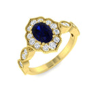 9ct Yellow Gold Oval Blue Sapphire and Diamond Ring 1