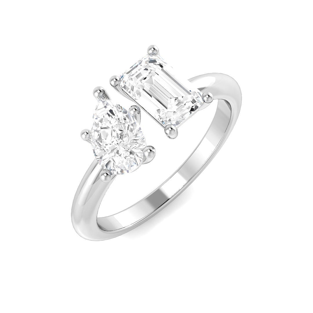 Platinum Emerald Cut and Pear Lab Grown Diamond Ring 1