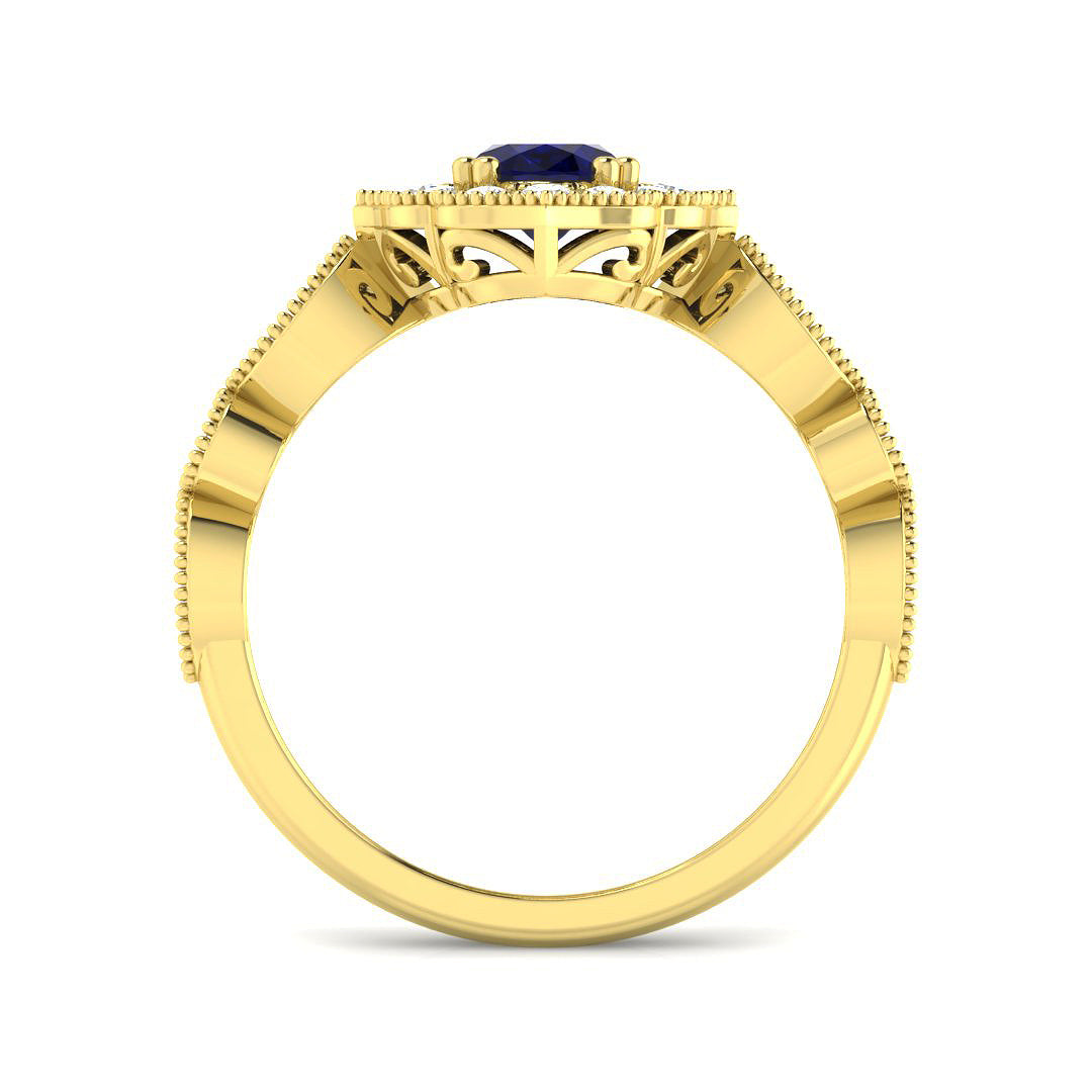 9ct Yellow Gold Oval Blue Sapphire and Diamond Ring 2