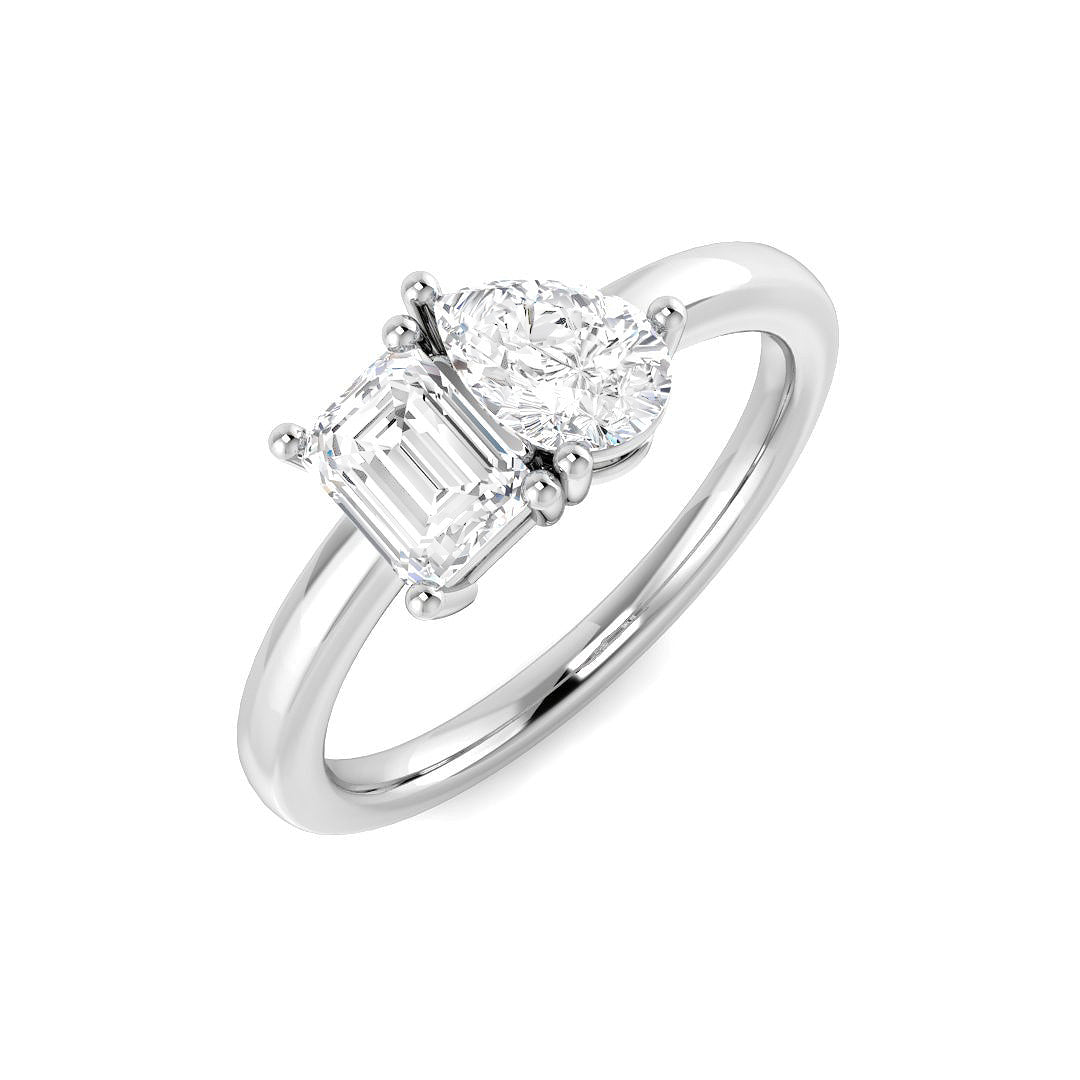 9ct White Gold Emerald Cut and Pear Lab Grown Diamond Ring 1