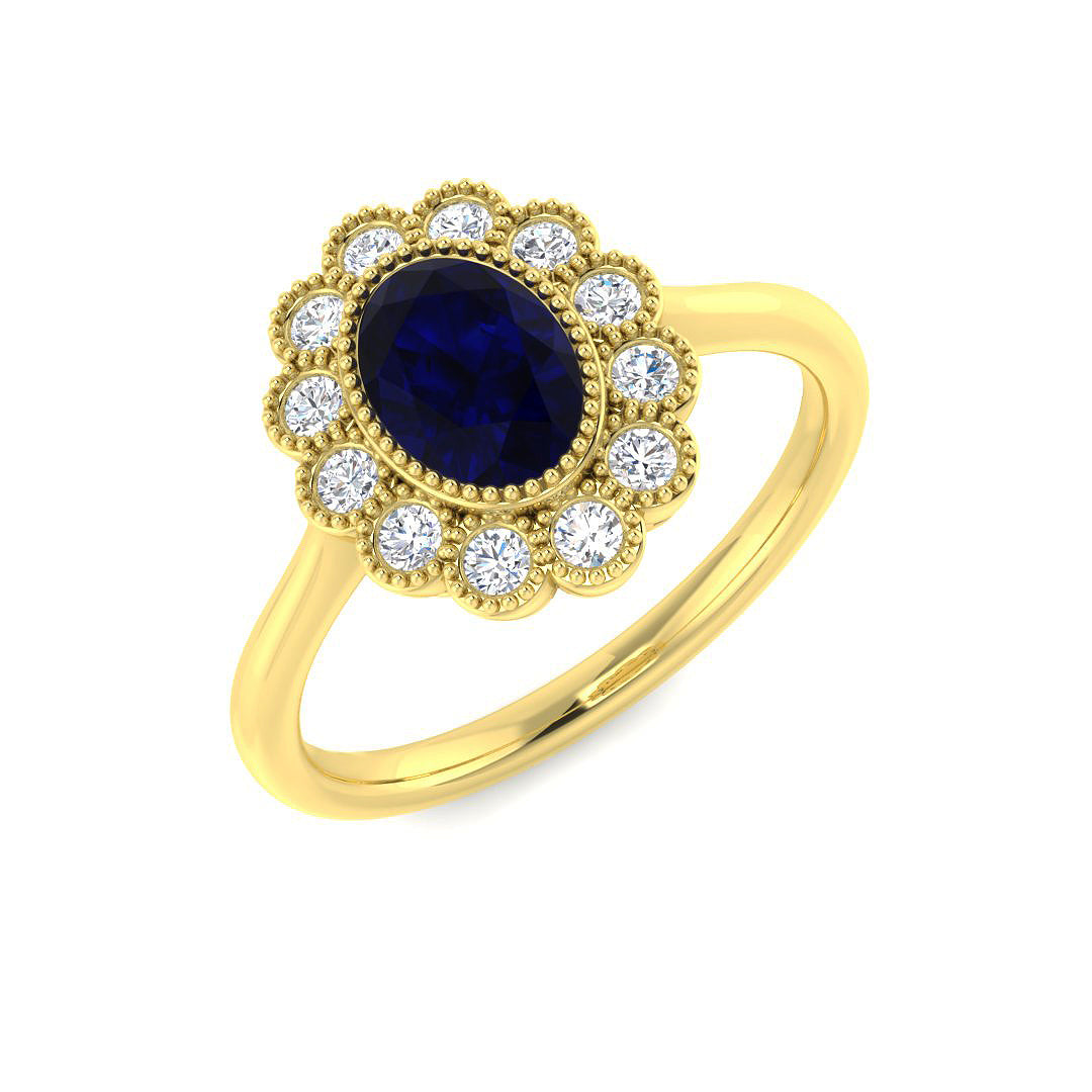 9ct Yellow Gold Oval Blue Sapphire and Diamond Ring 1