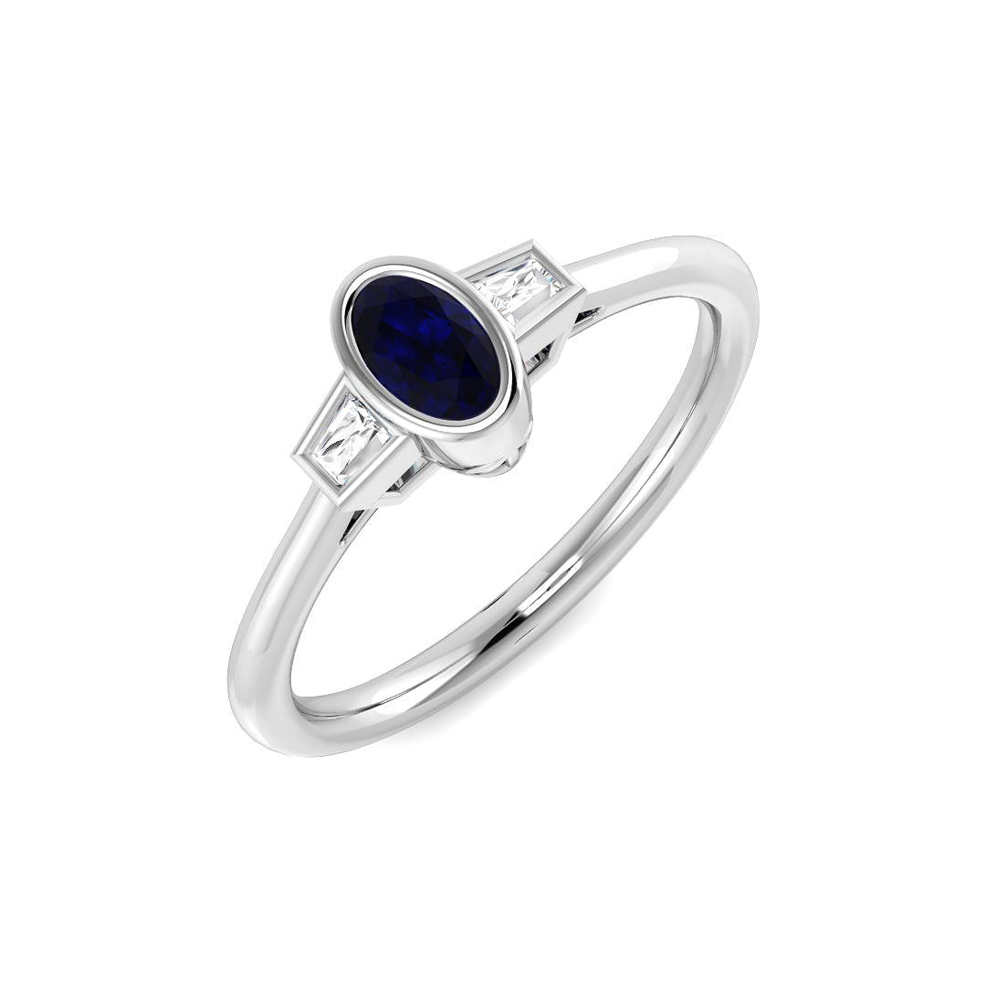 9ct White Gold Baguette and Oval Blue Sapphire and Diamond Ring 1