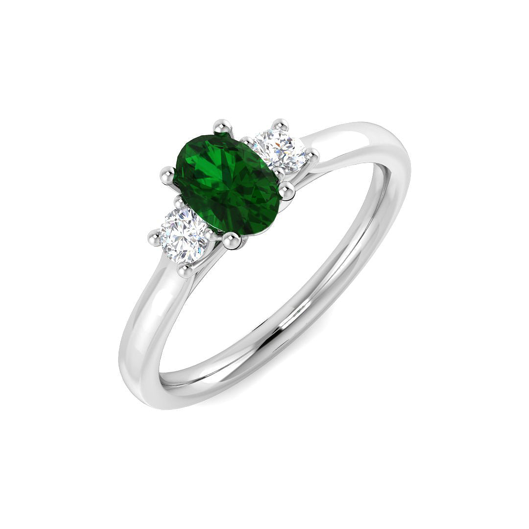9ct White Gold Oval Emerald and Diamond Ring 1