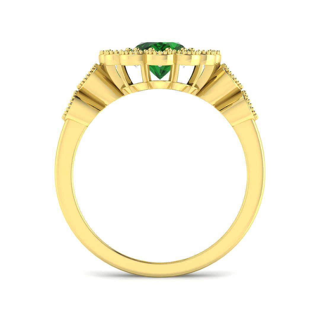 18ct Yellow Gold Oval Emerald and Diamond Ring 2