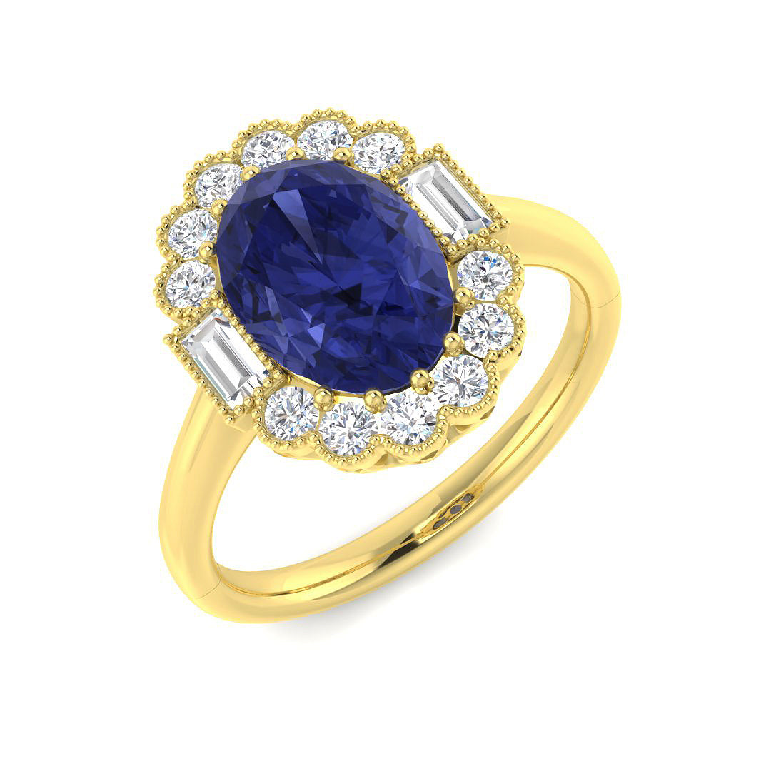 9ct Yellow Gold Baguette and Oval Tanzanite and Diamond Ring 1
