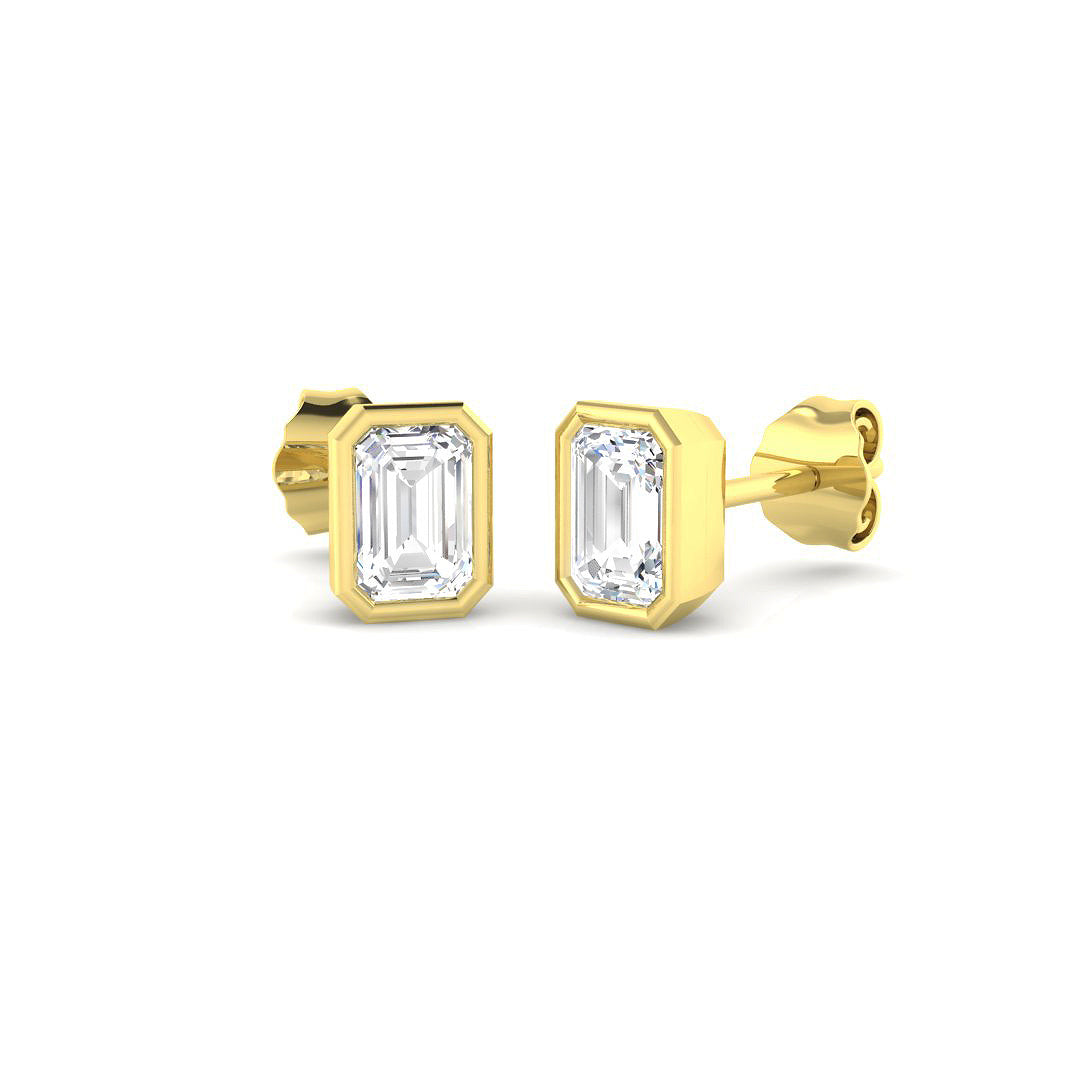 9ct Yellow Gold Emerald Cut Lab Grown Diamond Earrings 1