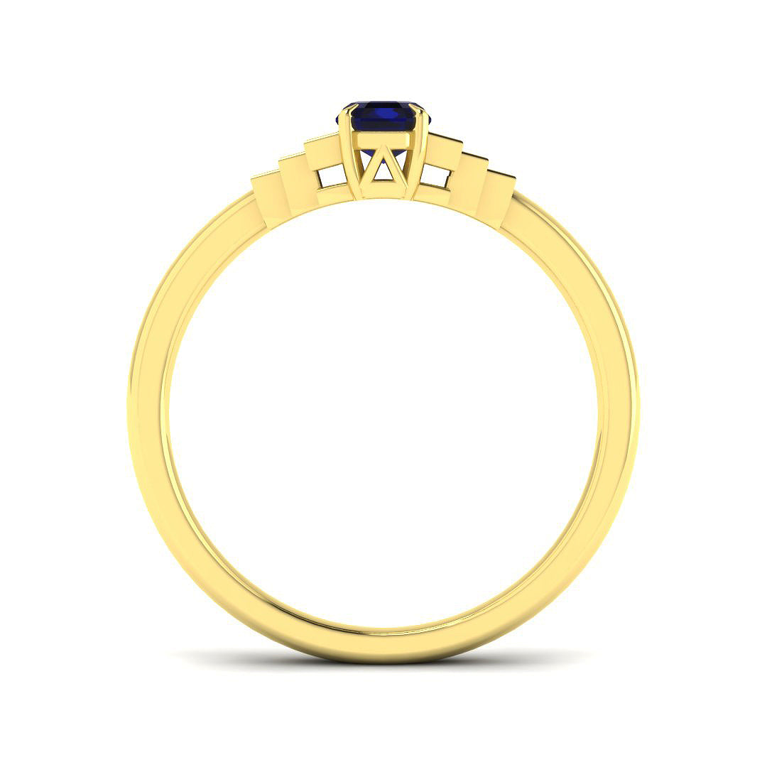 9ct Yellow Gold Baguette and Emerald Cut Blue Sapphire and Diamond Ring 2