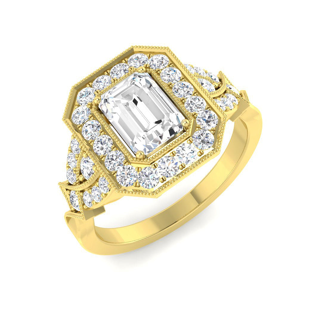 9ct Yellow Gold Emerald Cut Lab Grown Diamond Ring 1