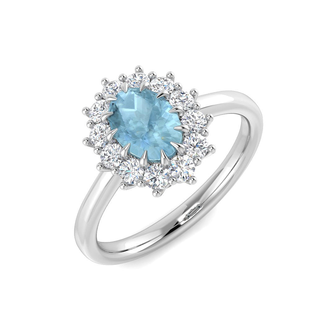 9ct White Gold Oval Aquamarine and Diamond Ring 1