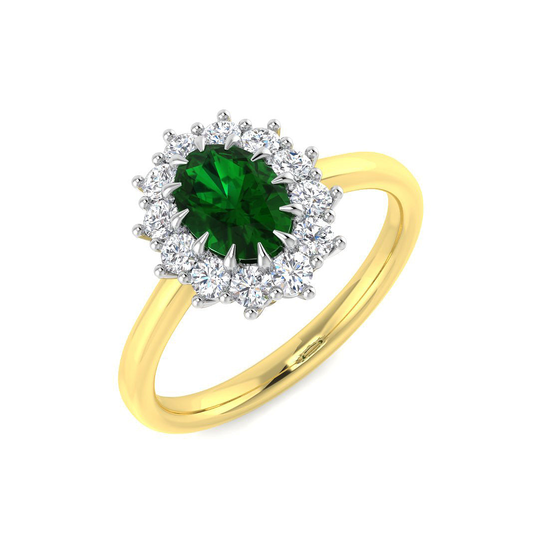 9ct Two Tone Oval Emerald and Diamond Ring 1