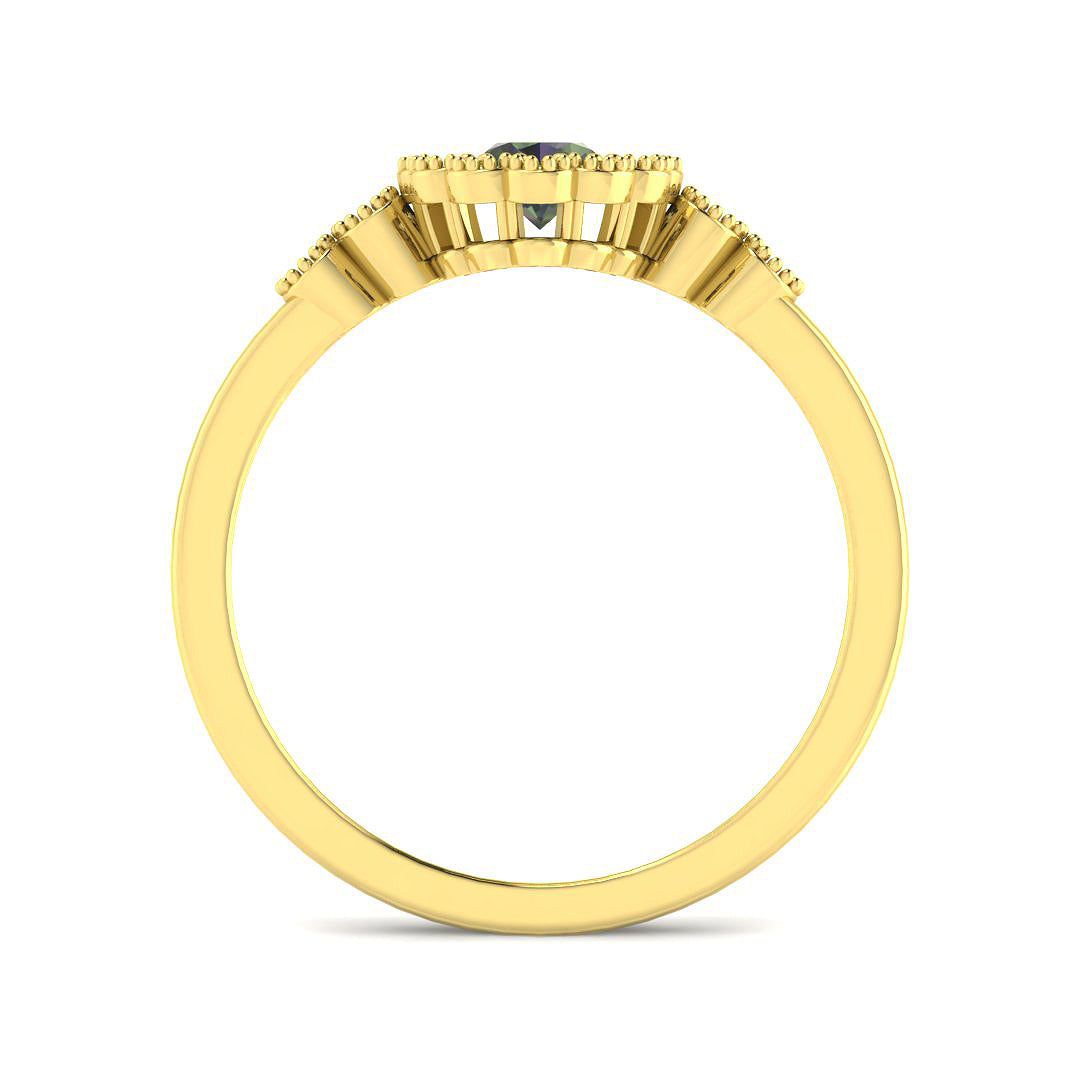 9ct Yellow Gold Oval Teal Sapphire and Diamond Ring 2