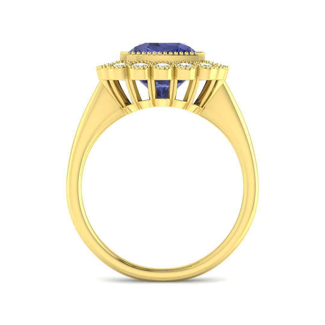 9ct Yellow Gold Cushion Tanzanite and Diamond Ring 2