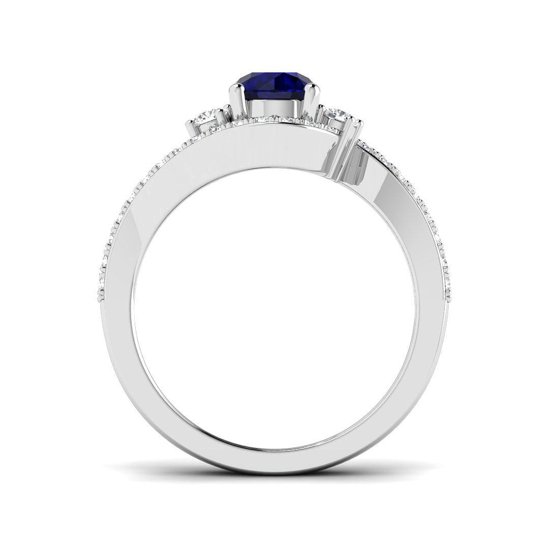 Platinum Round Blue Sapphire and Diamond Ring 2