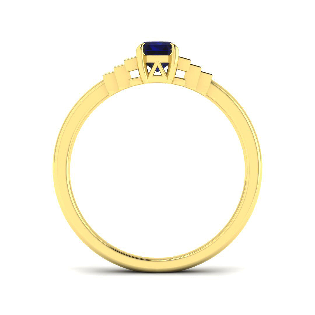 9ct Yellow Gold Baguette and Emerald Cut Blue Sapphire and Diamond Ring 2