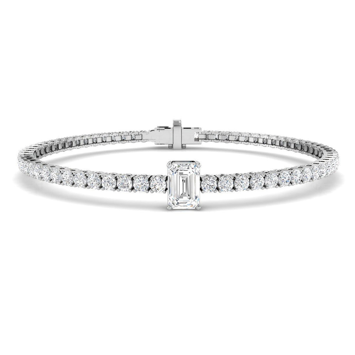 9ct White Gold Emerald Cut Lab Grown Diamond Bracelet 1