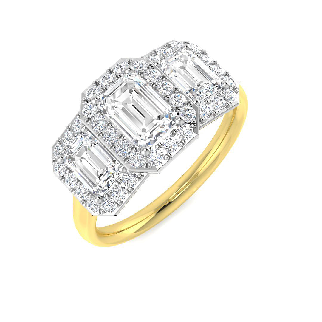 9ct Two Tone Emerald Cut Lab Grown Diamond Ring 1