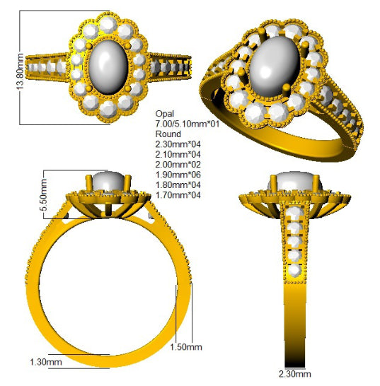 9ct Yellow Gold Oval Opal and Diamond Ring 3