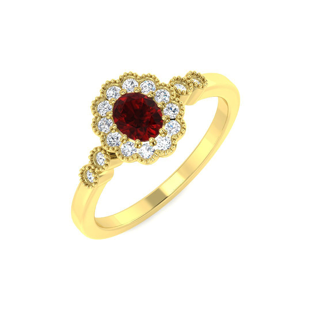 9ct Yellow Gold Oval Ruby and Diamond Ring 1