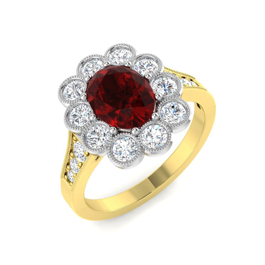 18ct Two Tone Oval Ruby and Diamond Ring 1