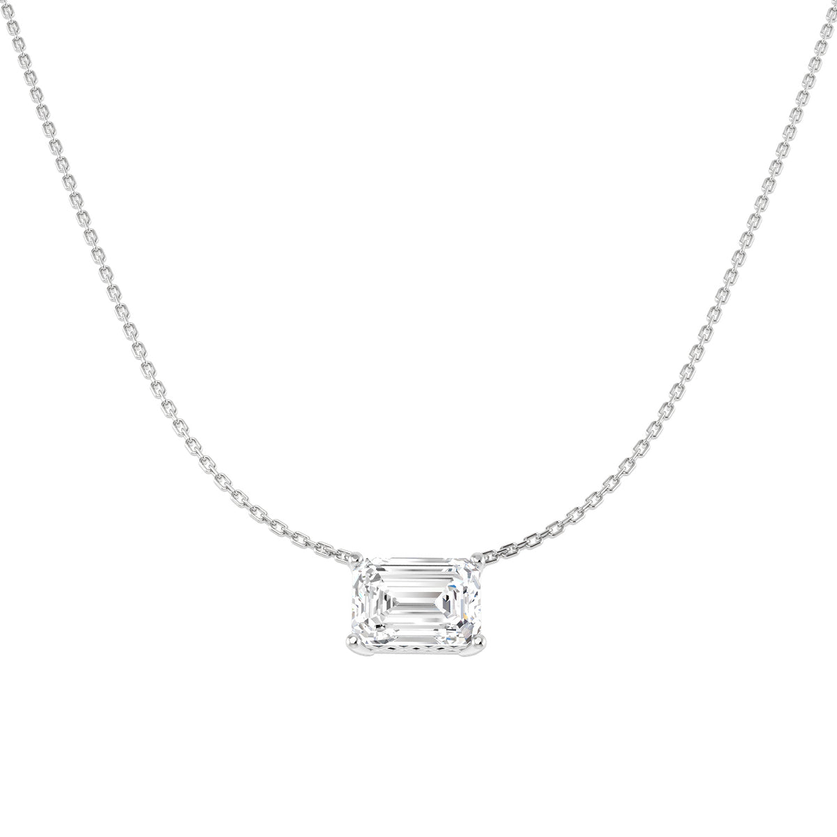 9ct White Gold Emerald Cut Lab Grown Diamond Necklace 1