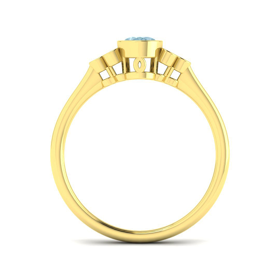 9ct Yellow Gold Oval Aquamarine and Diamond Ring 2