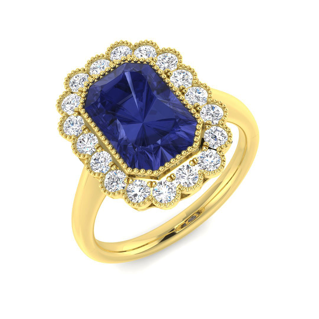 9ct Yellow Gold Emerald Cut Tanzanite and Diamond Ring 1