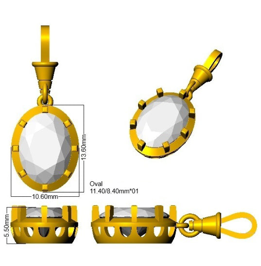9ct Yellow Gold Oval Lab Grown Diamond Pendant 2
